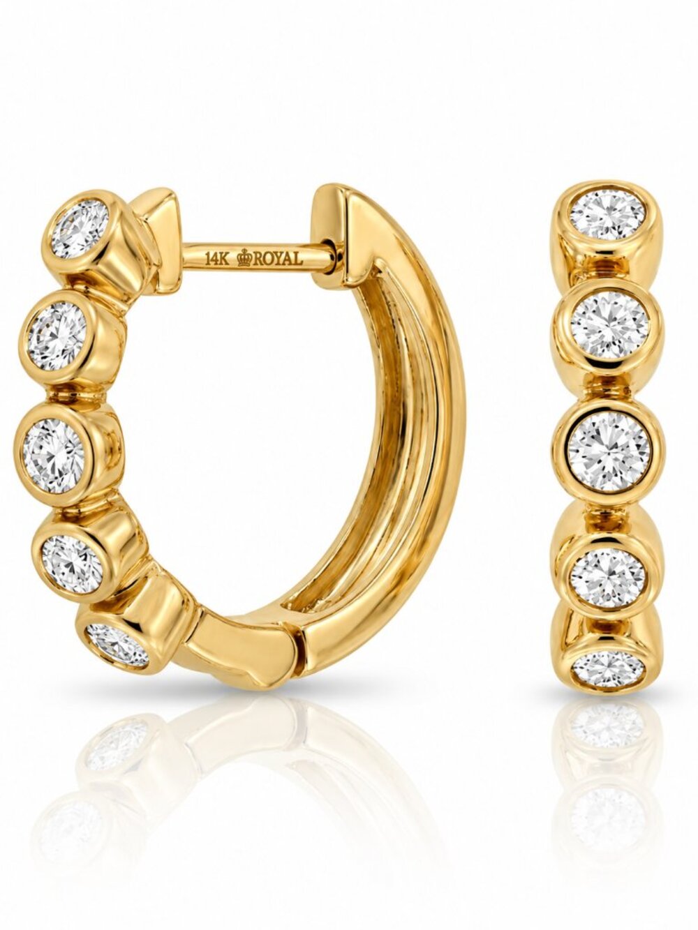 Single 14K Gold Hoop Earrings with Bezel-Set natural Diamonds